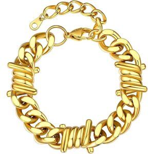 Gold Unisex Barbed Wire Bracelet Punk Gothic 7/9mm Cuban Stainless Steel Chain